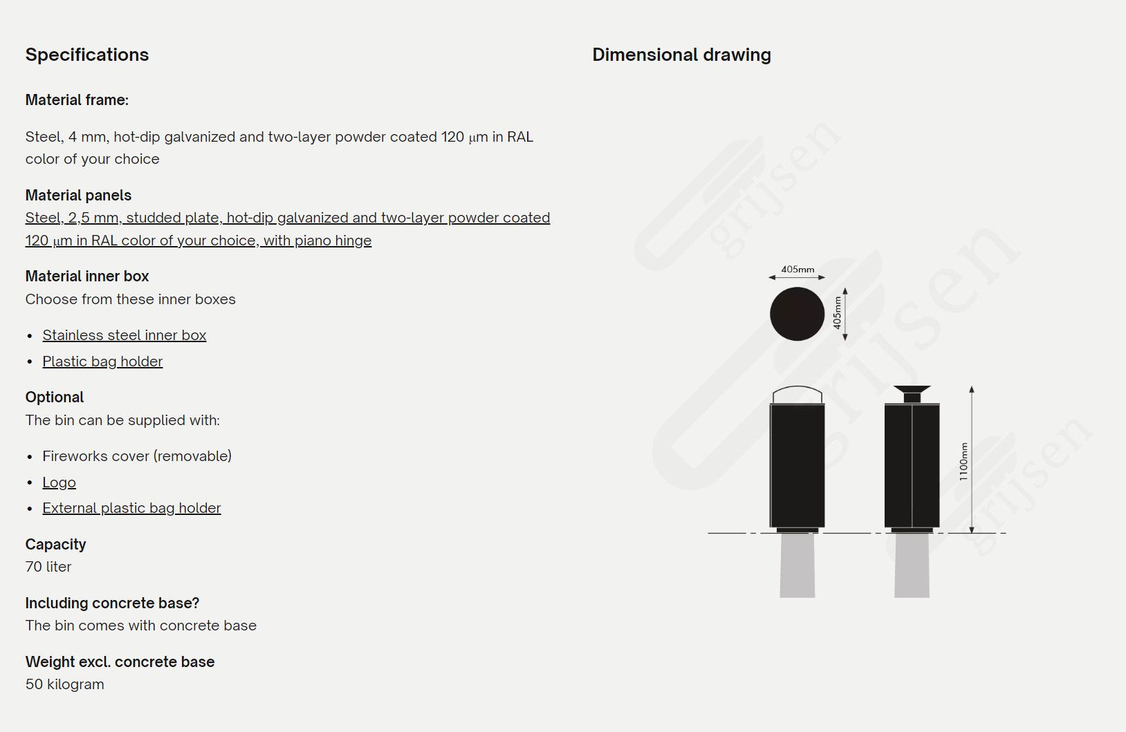 Constructo 70 affaldsspand dimensioner
