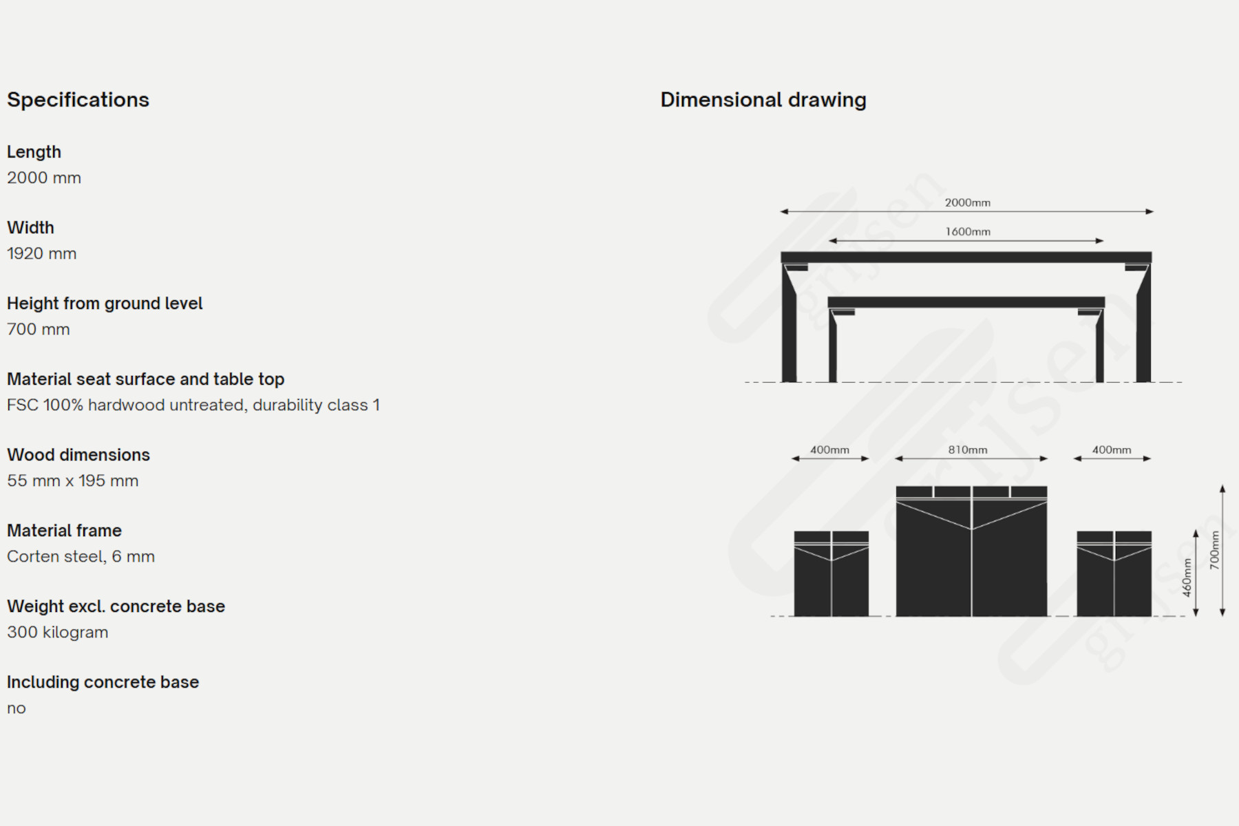 Quadrat Eco bord bænkesæt 1800x1200