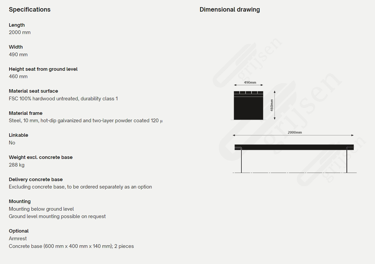 Rondure single seat 1800x1200 dimensioner