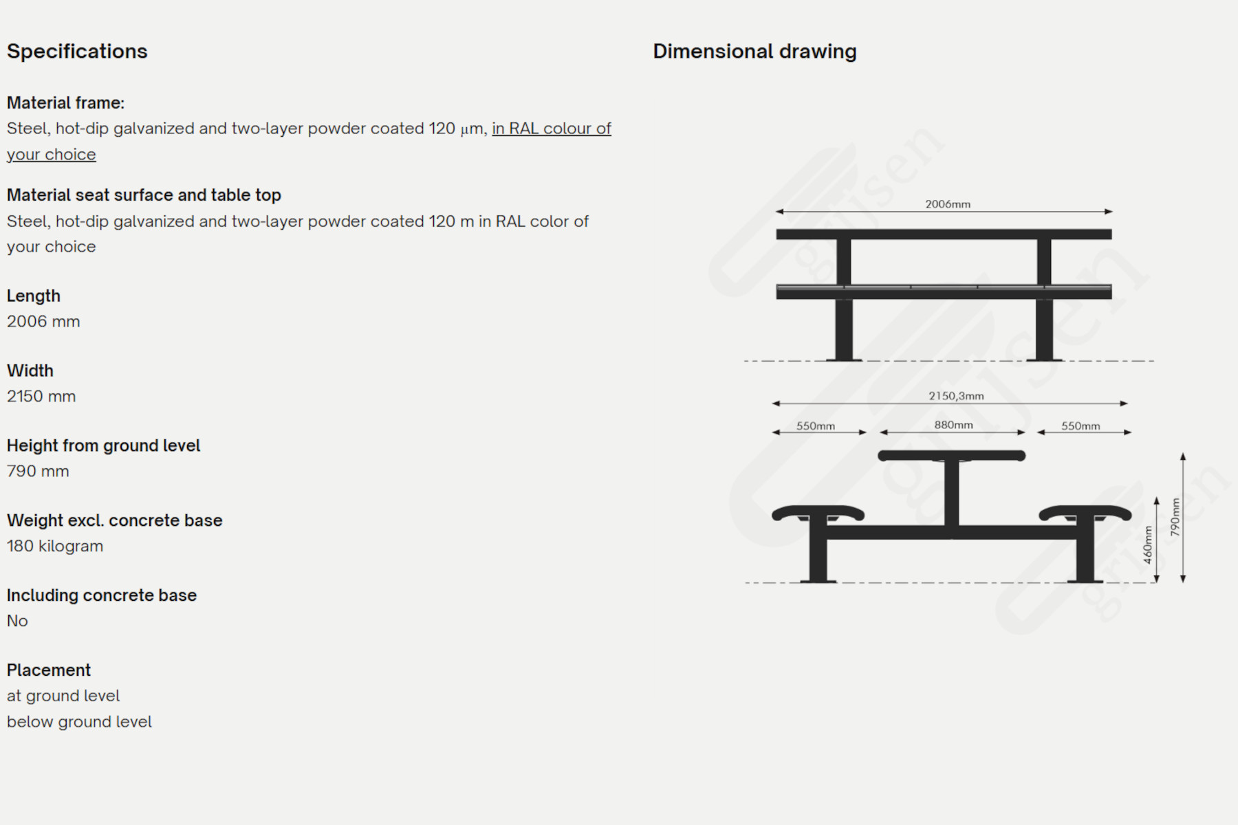Cruzado bord bænkesæt i stål 1800x1200