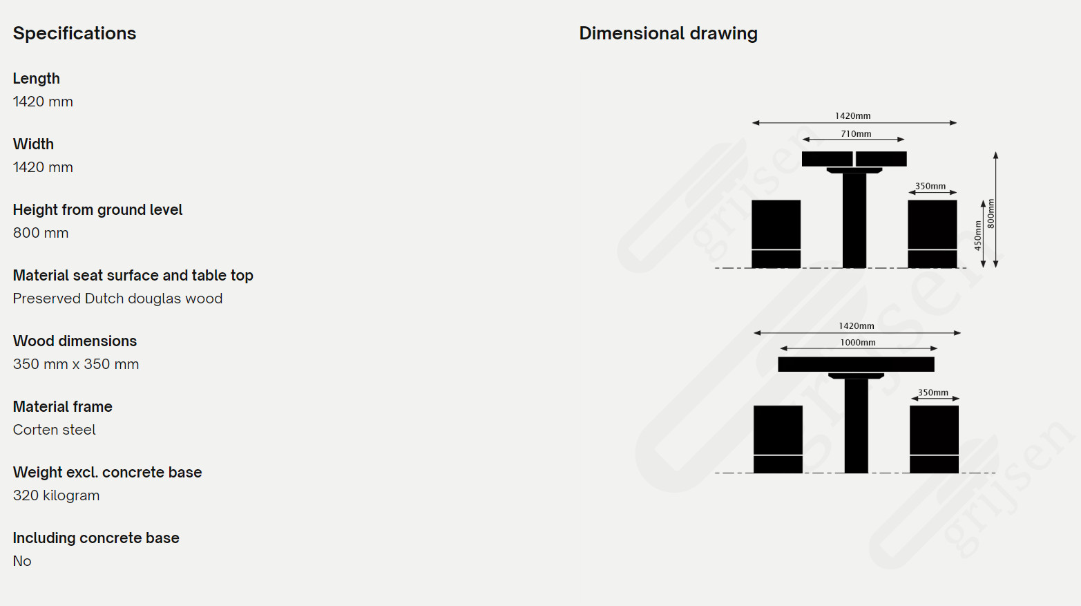 Pure ECO bord bænkesæt dimensioner