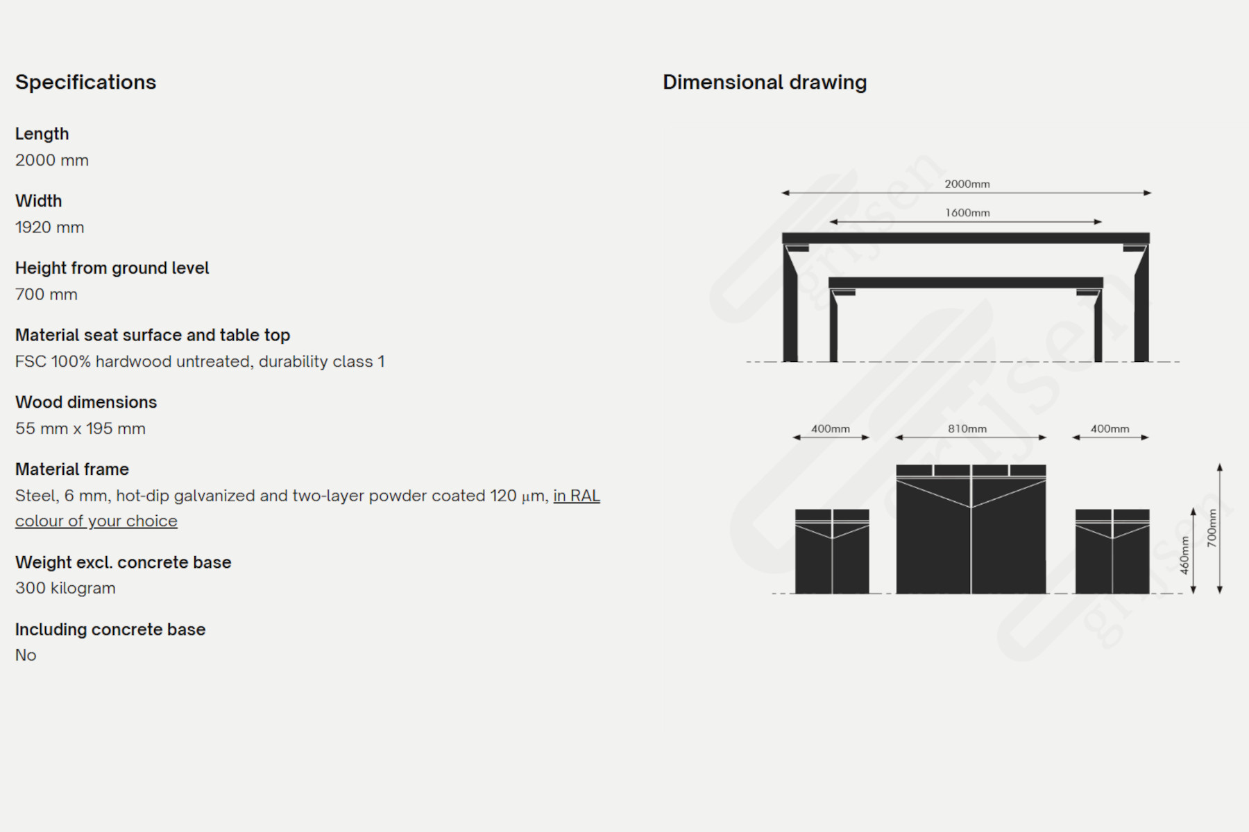 Quadrat bord bænkesæt 1800x1200